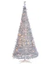 Sterling Tree Company 7.5ft High Pop Up Pre-lit Silver Tinsel Tree With 250 Warm White Lights In Silver