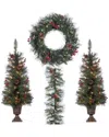 Sterling Tree Company Assorted Set Of 4 Jefferson Pine Seasonal Entryway Greenery Includes 2 Potted In Multicolor
