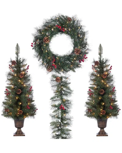Sterling Tree Company Assorted Set Of 4 Jefferson Pine Seasonal Entryway Greenery Includes 2 Potted In Multicolor