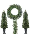 Sterling Tree Company Assorted Set Of 4 Vancouver Pine Seasonal Entryway Greenery Includes 2 Potted In Green