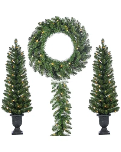 Sterling Tree Company Assorted Set Of 4 Vancouver Pine Seasonal Entryway Greenery Includes 2 Potted