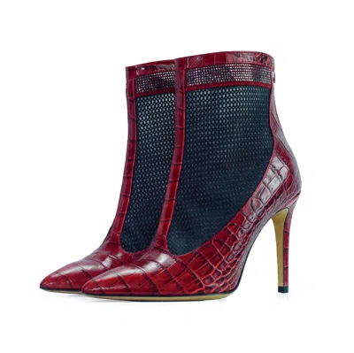 Stessa By Sarah Women's Red The Valentina Croc Mesh Boot In Barbados Cherry In Brown