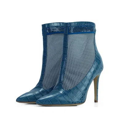 Stessa By Sarah Women's The Valentina Croc Mesh Boot In Shadow Blue
