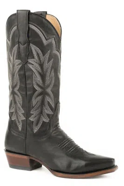 Pre-owned Stetson 13in Womens Black Leather Casey Cowboy Boots