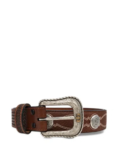 Stetson Concho-embellished Woven Leather Belt In Brown