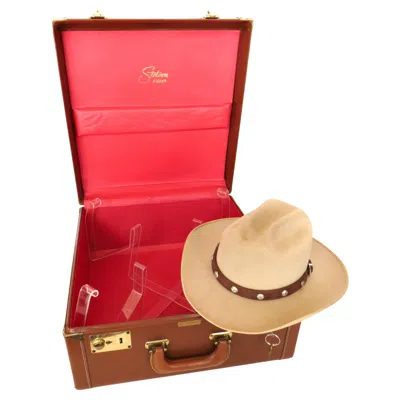 Pre-owned Stetson Deluxe " One-hundred" Western Wear Hat W/  Leather Suitcase C1950s In Red