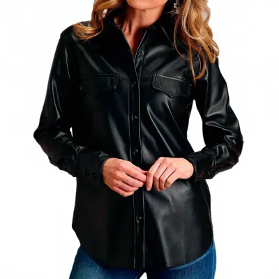 Stetson Faux Leather Long Sleeve Shirt In Black