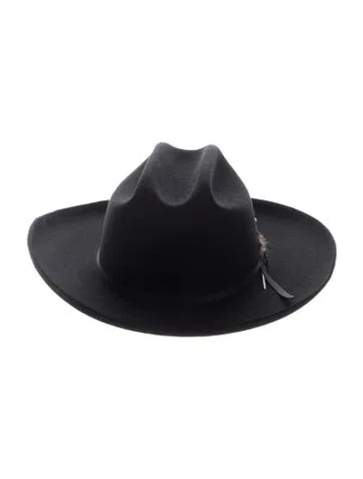 Pre-owned Stetson Felt Feather Accent Cowboy Hat In Black