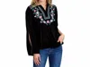 Stetson Floral Embroidered Velvet Long Sleeve Blouse In Black In Black