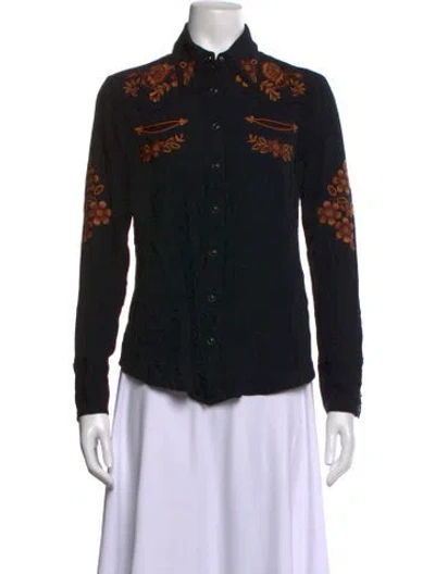 Pre-owned Stetson Floral Print Long Sleeve Button-up Top In Black