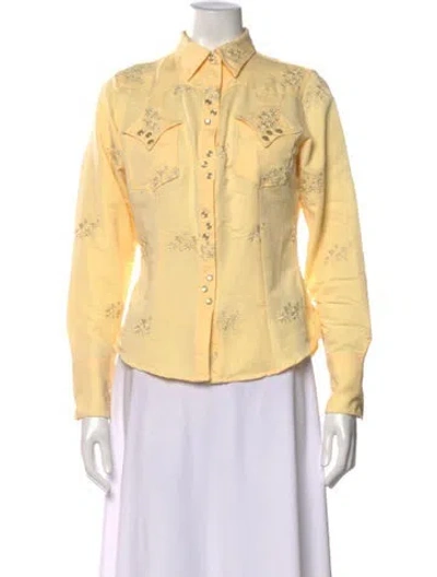 Pre-owned Stetson Floral Print Long Sleeve Button-up Top In Yellow