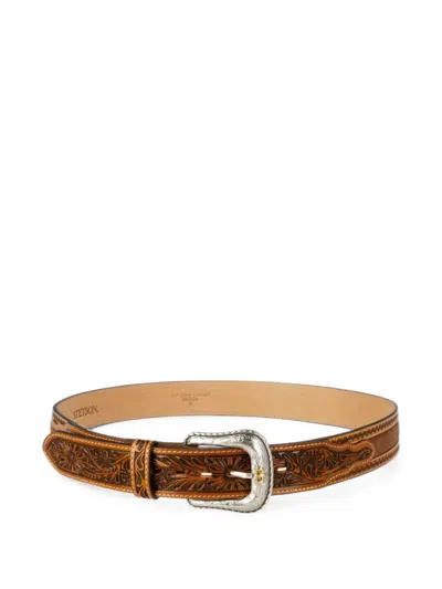 Stetson Floral-tooled Leather Belt In Brown