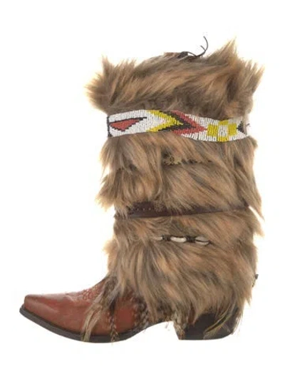 Pre-owned Stetson Fur Printed Western Boots In Multicolor