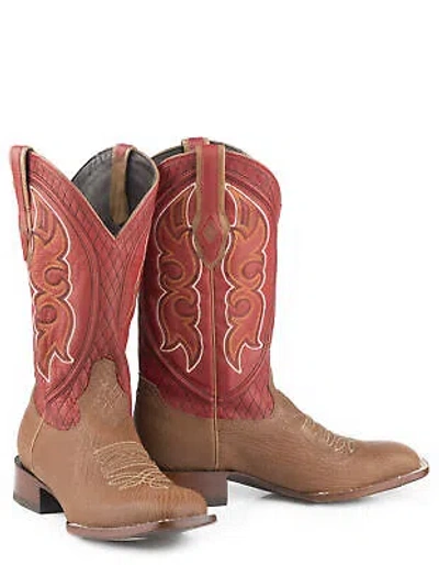 Pre-owned Stetson Glendive Mens Tan Leather 13in Shark Red Matte Boots