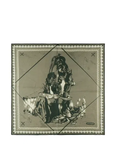Stetson Graphic-print Cotton Scarf In Green