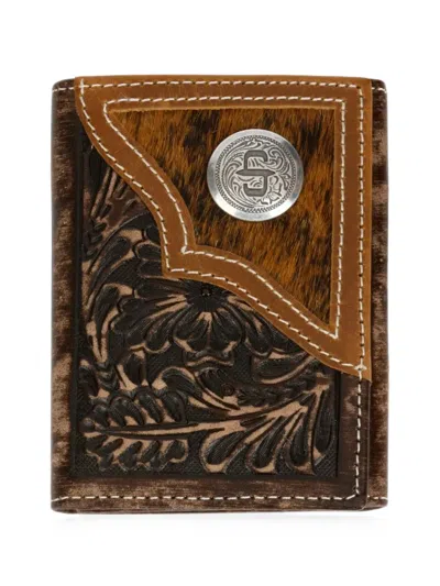 Stetson Hair-on-hide Inlay Tooled-leather Wallet In Black