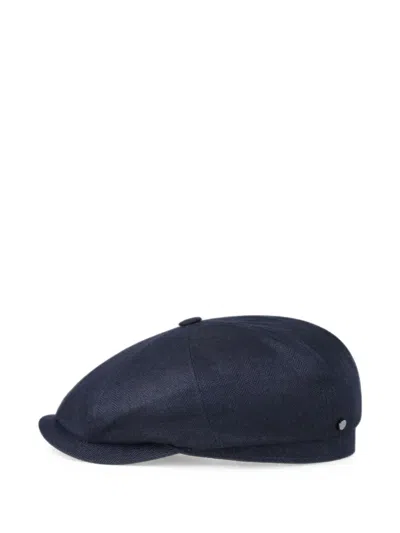 Stetson Herringbone Wool Flat Cap In Blue