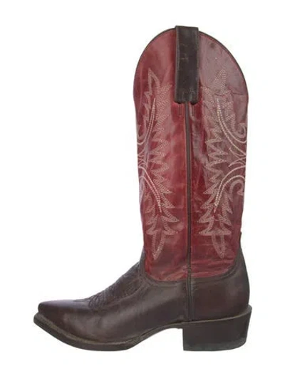 Pre-owned Stetson Leather Animal Print Western Boots In Red