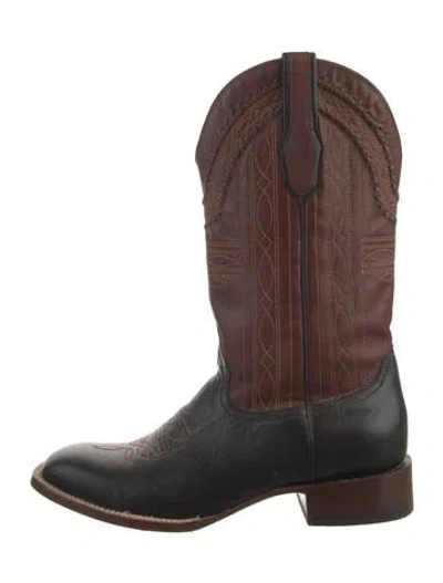 Pre-owned Stetson Leather Colorblock Pattern Western Boots In Brown