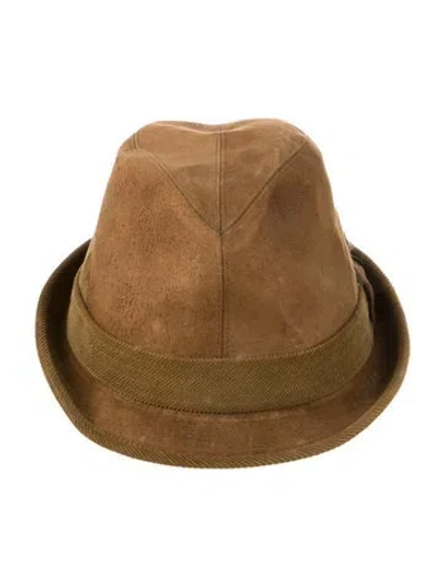 Pre-owned Stetson Leather Fedora Hat In Brown