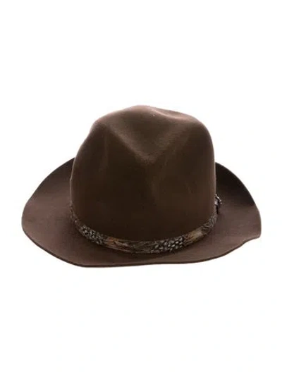 Pre-owned Stetson Leather Fedora Hat In Brown