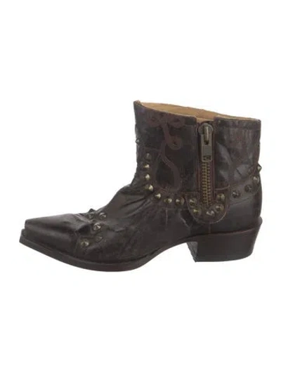 Pre-owned Stetson Leather Patterned Western Boots In Brown