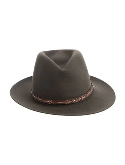 Pre-owned Stetson Leather Trim Fur Felt Fedora Hat In Green