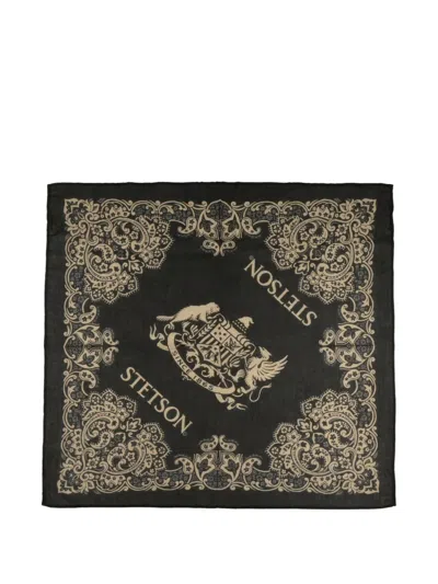 Stetson Logo-print Paisley-pattern Scarf In Black