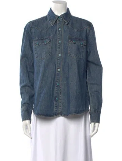 Pre-owned Stetson Long Sleeve Button-up Top In Blue