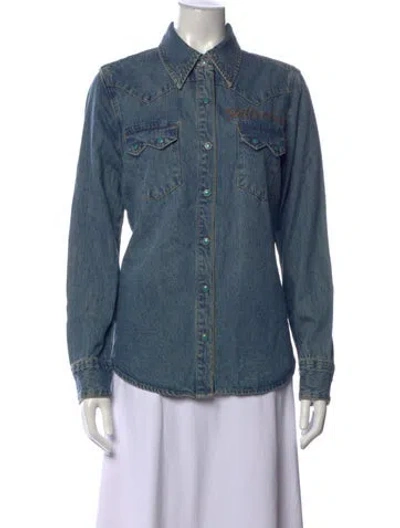 Pre-owned Stetson Long Sleeve Button-up Top W/ Tags In Blue