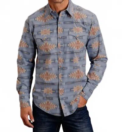 Stetson Long Sleeve Snap Desert Horizon Print Shirt In Blue