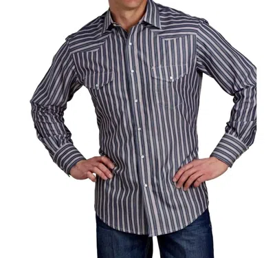 Stetson Long Sleeve Stripe Western Shirt In Blue