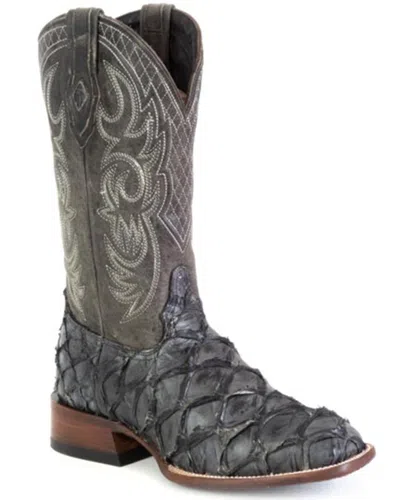 Pre-owned Stetson Men's Amazon Exotic Pirarucu Western Boot Broad Square Toe - In Gray