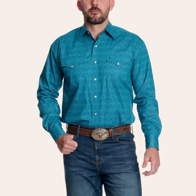 Stetson Men's Blue Medallion Print Long Sleeve Pearl Snap Western Shirt