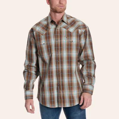 Stetson Men's Brown & Turquoise Plaid Print Western Shirt In Multi