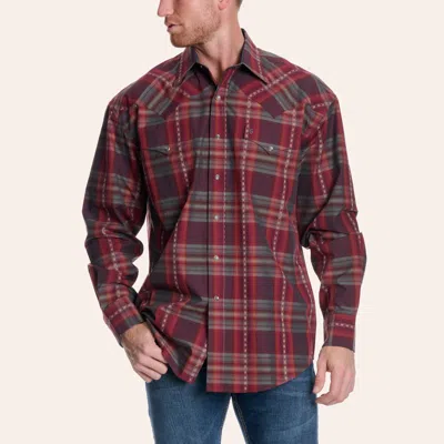 Stetson Men's Burgundy Plaid Print Western Shirt In Multi