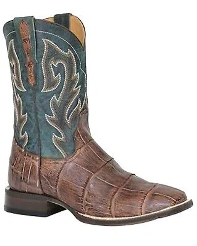 Pre-owned Stetson Men's Exotic Alligator Western Boot - Broad Square Toe Brown 12 D