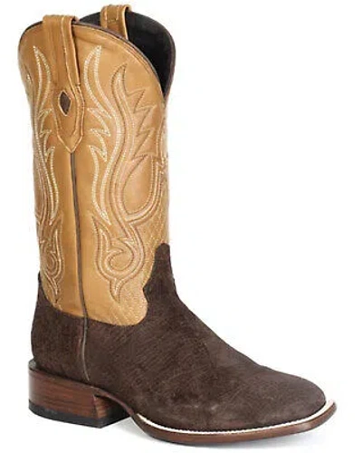 Pre-owned Stetson Men's Exotic Hippopotamus Western Boot - Broad Square Boot Brown 8.5 D