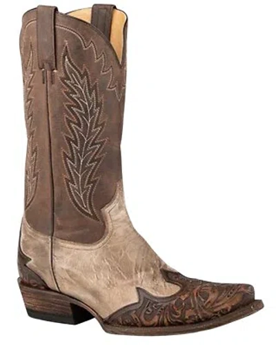 Pre-owned Stetson Men's Handtooled Blaze Western Boot - Snip Toe - 12-020-6162-4070 Ta In Brown