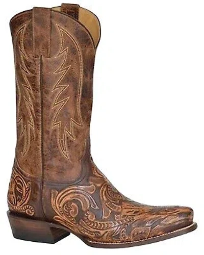 Pre-owned Stetson Men's Handtooled Legend Western Boot - Square Toe Brown 10 1/2 D