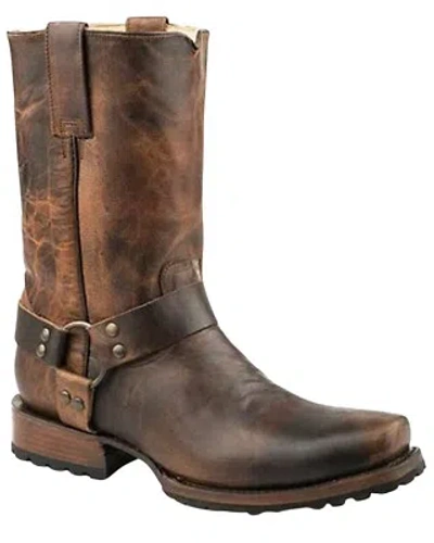 Pre-owned Stetson Men's Heritage Harness Waxy Shaft Pull On Moto Boot Square Toe - In Brown