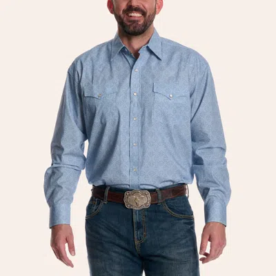 Stetson Men's Light Blue Medallion Print Long Sleeve Pearl Snap Western Shirt