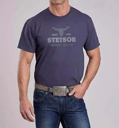 Stetson Men's Longhorn Screen Shirt In Navy In Blue
