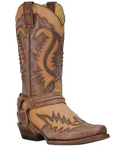 Pre-owned Stetson Men's Outlaw Washed Overlay Vamp Western Boot Snip Toe - In Brown