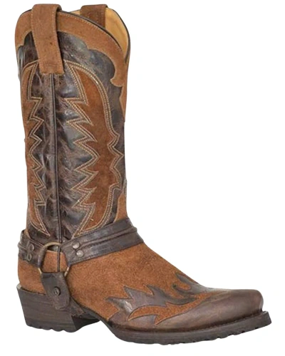 Pre-owned Stetson Men's Outlaw Wings Motorcycle Boot - Medium Toe - 12-020-6224-3861 Ta In Brown