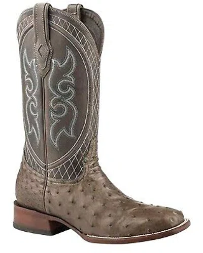 Pre-owned Stetson Men's Ozzy Full-quill Ostrich Exotic Western Boot Square Toe - In Gray