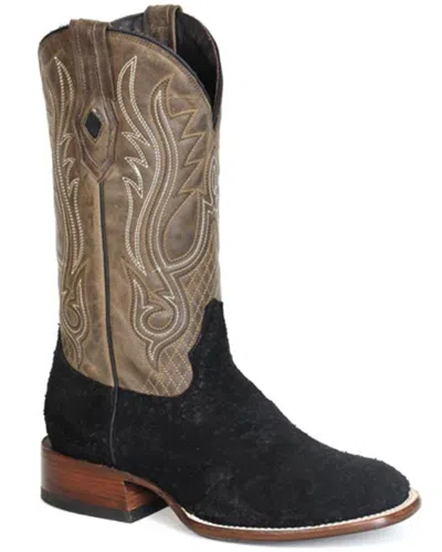 Pre-owned Stetson Men's River Horse Exotic Hippopotamus Western Boot Broad Square Toe - In Black