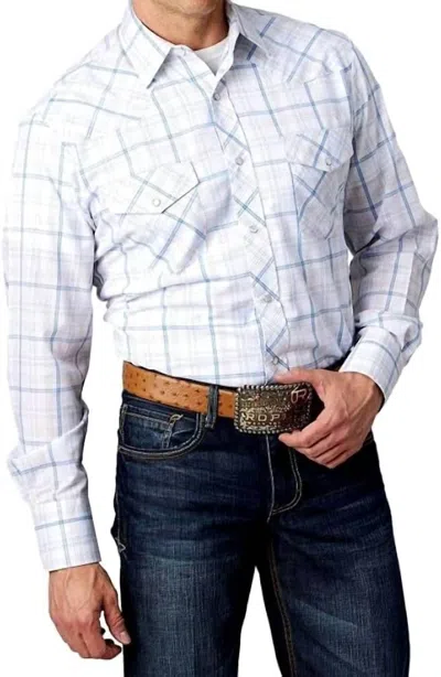 Stetson Men's Roper Classic Fit Long Sleeves Snap Plaid Shirt In White
