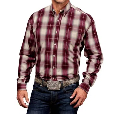 Stetson Men's  Classic Fit Long Sleeve Button Plaid Shirt In Wine In Pink