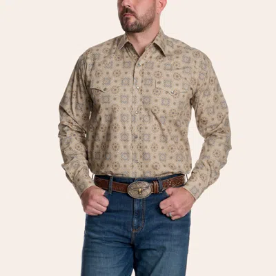 Stetson Men's Taupe Medallion Print Long Sleeve Pearl Snap Western Shirt In Brown